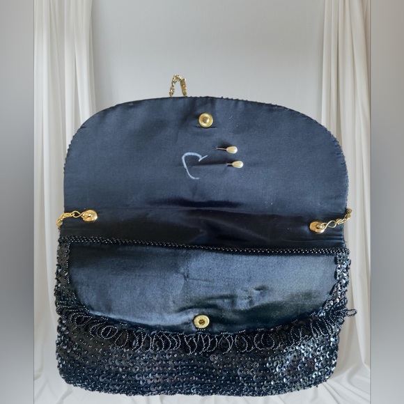 Bag  la regale Ltd Black beaded Sequin Clutch with Gold Chain shoulder bag - Picture 3 of 6